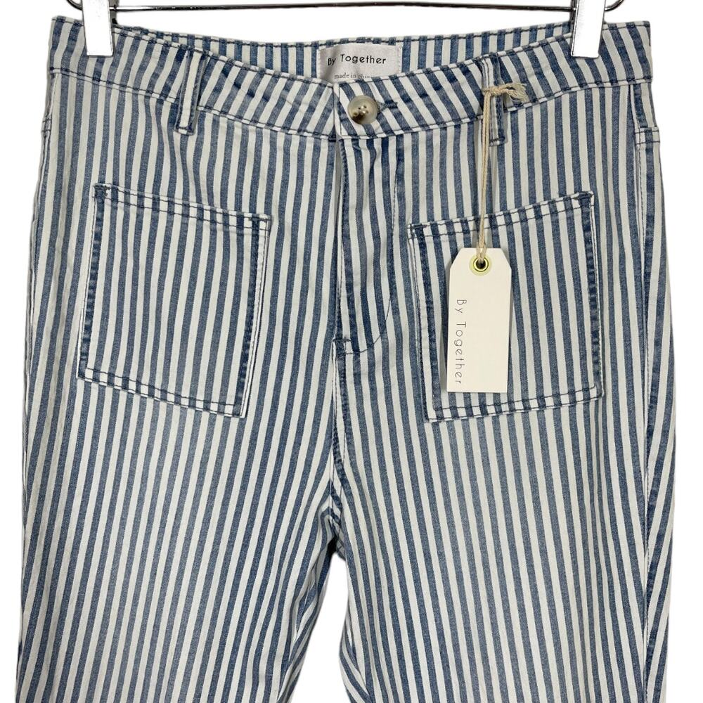 By Together Blue Striped Bell Bottom Jeans Small New High Waisted Boho Flare - Picture 6 of 6